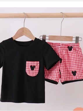 Honeydew USA Black Tee & Red Gingham Shorts Kids Pajama Set